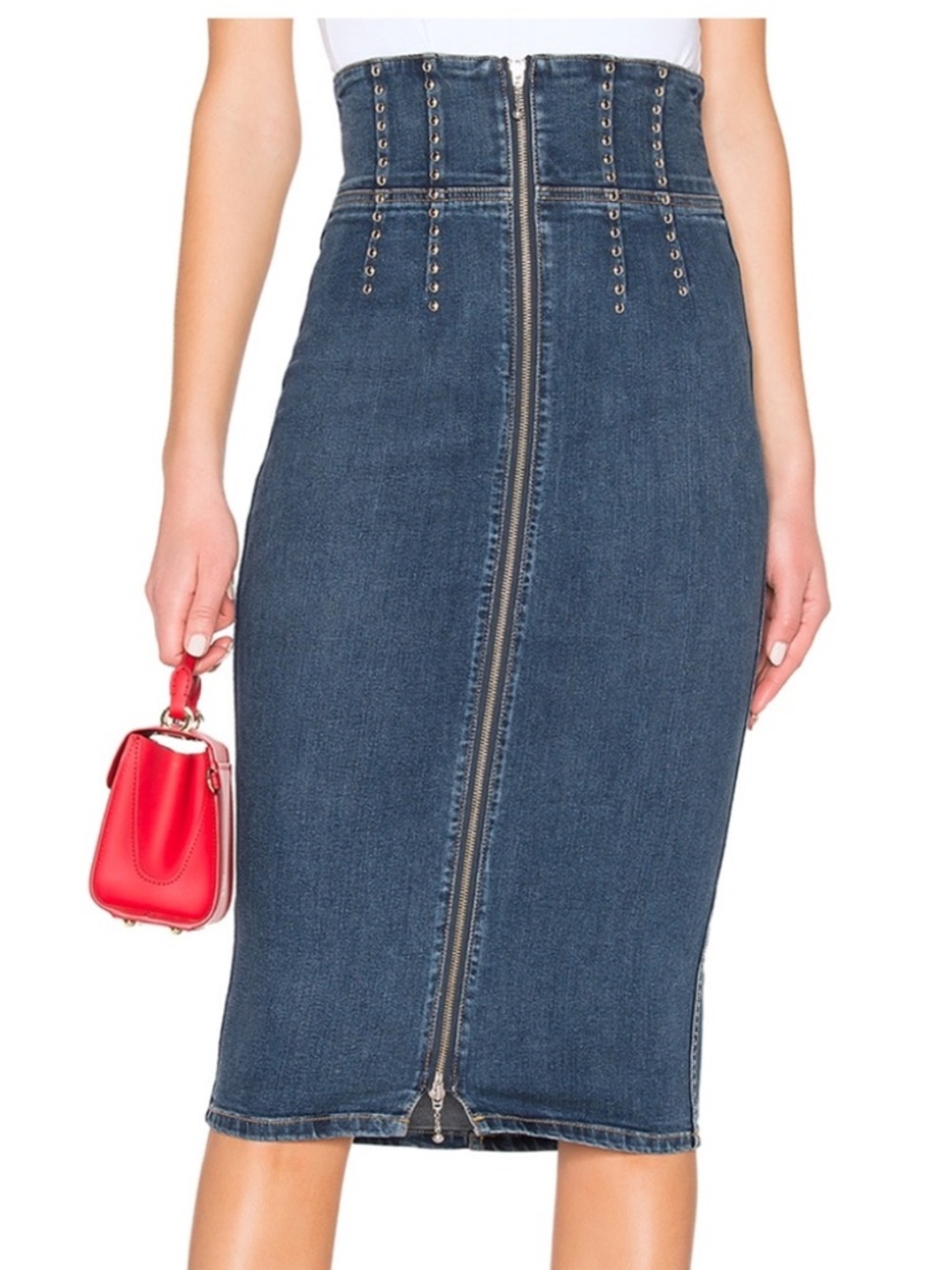 CURRENT/ELLIOTT The Trilby Studded Denim Skirt Sz 28 (fits like 8) Zip front